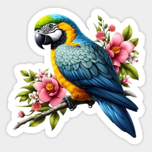 A parrot decorated with beautiful colorful flowers. Sticker